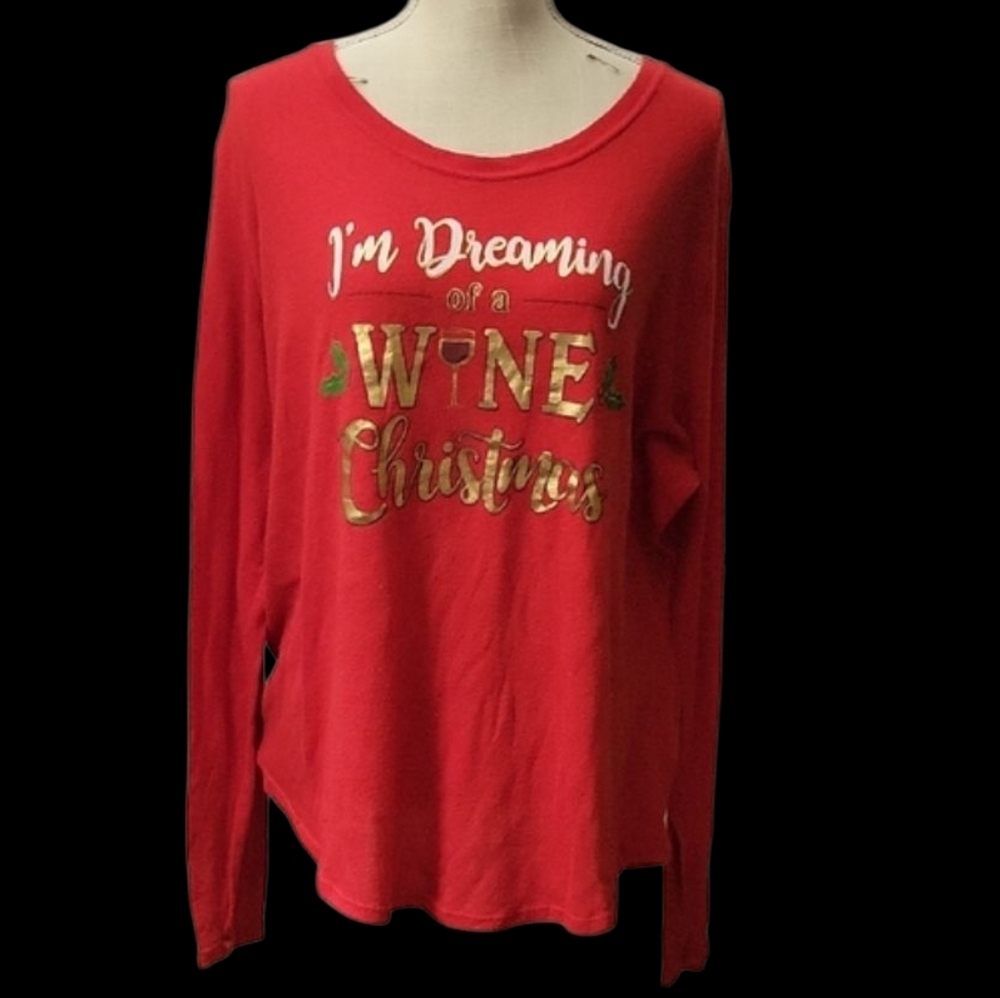 Holiday Time "I'm Dreamibg Of A Wine Christmas" Red Relaxed Shirt